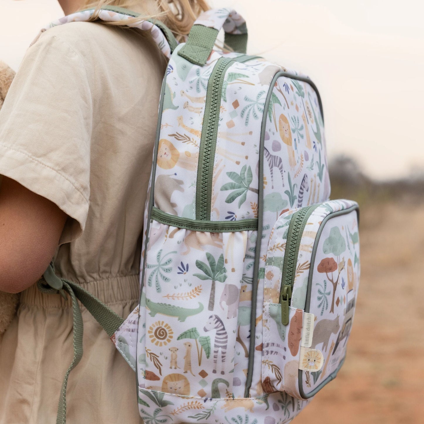 Mochila Safari Friends Branca 35cm Little Dutch escola