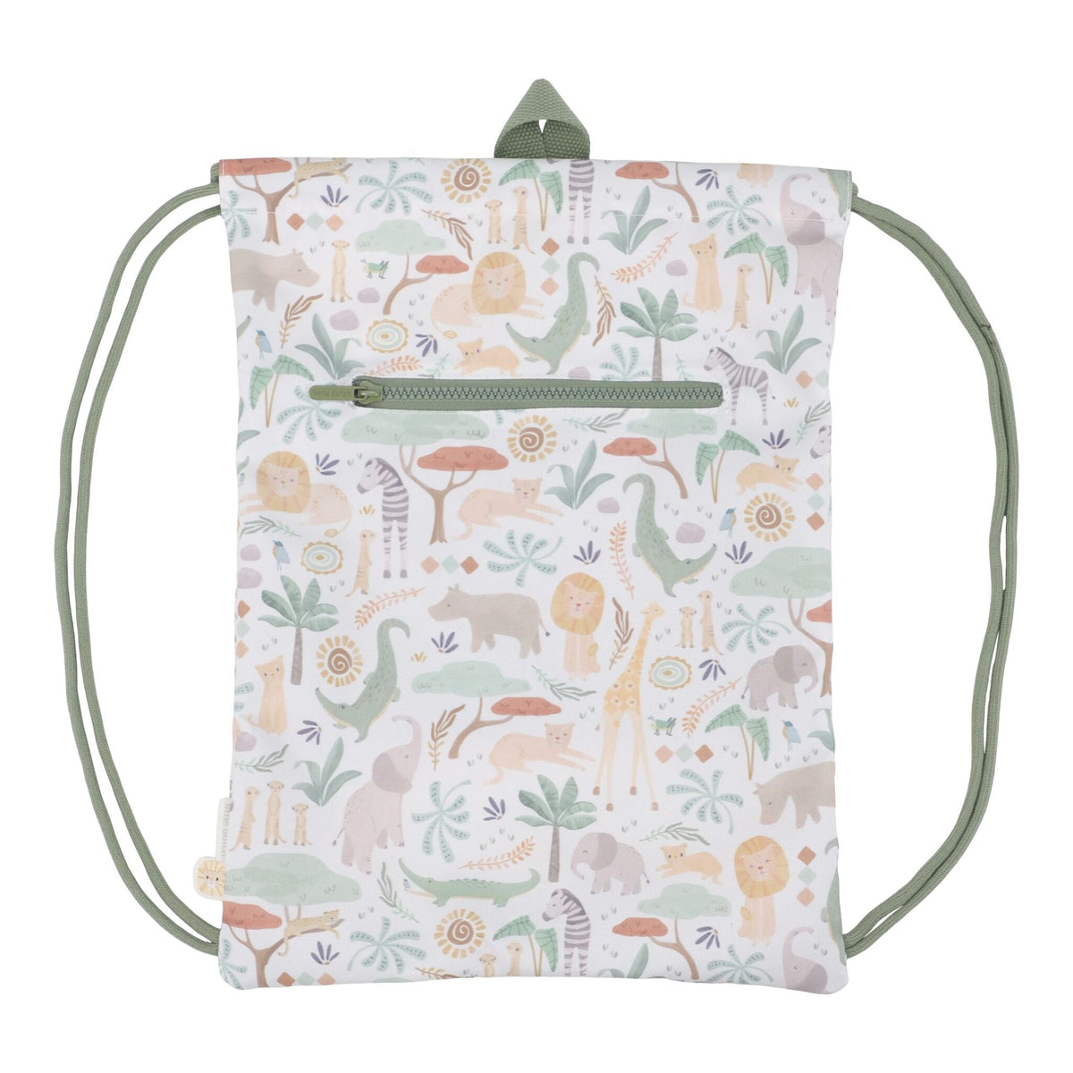 Pormenor do bolso frontal com fecho do saco de ginástica Safari Friends | little-dutch-saco-ginastica-safari-friends-lollakids