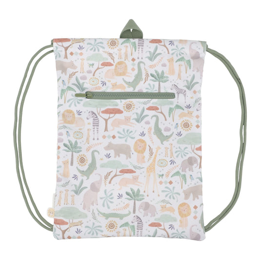 Pormenor do bolso frontal com fecho do saco de ginástica Safari Friends | little-dutch-saco-ginastica-safari-friends-lollakids