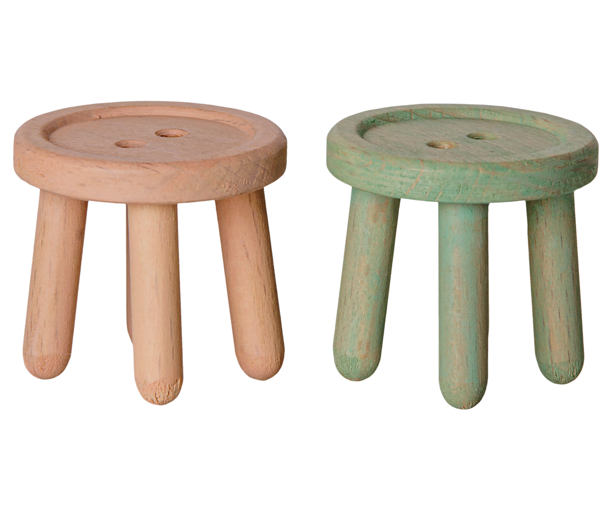 Conjunto de dois bancos de madeira em rosa claro e menta claro para ratinhos da Maileg | maileg-bancos-ratinhos-rosa-menta-lollakids