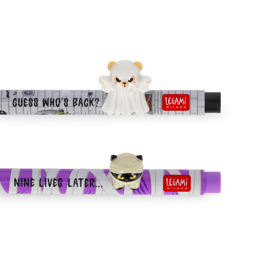 Set 2 Canetas Gel Decoração Animal Halloween Urso Fantasma e Gatinha Múmia – Spooky Party | Legami