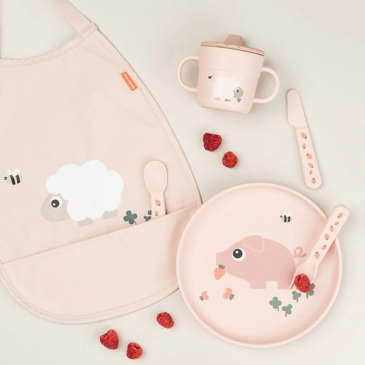 Prato Tiny Farm Powder da Done by Deer com motivo Pigee | done-by-deer-prato-tiny-farm-powder-lollakids