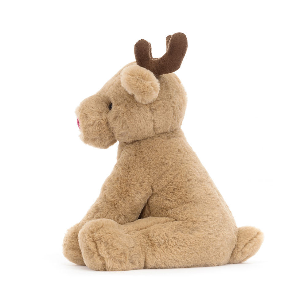 Vista lateral da Romi Rena da Jellycat – rena de peluche natalícia com design encantador e detalhes suaves em poliéster.