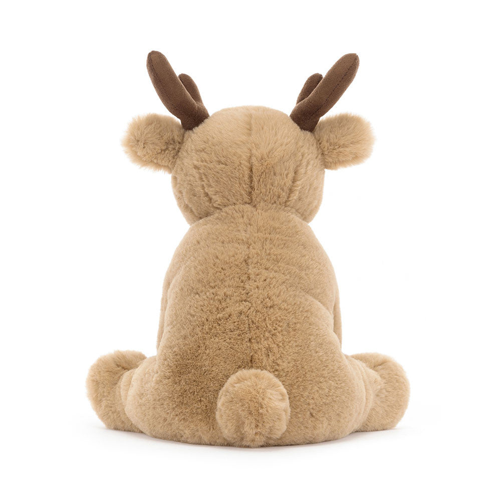 Imagem traseira da Romi Rena da Jellycat – peluche de Natal visto de costas, perfeito para compor a decoração natalícia infantil.