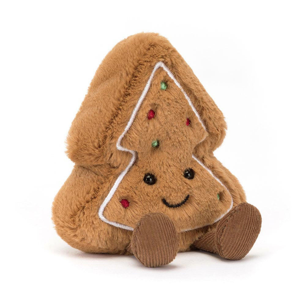 Amuseables Tree Cookie da Jellycat visto de frente – bolacha de Natal em peluche com expressão sorridente e detalhes encantadores.