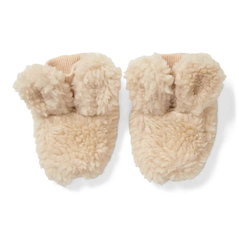 Pantufas Coelhinho Teddy Newborn (Off-White) com Forro em Algodão Orgânico