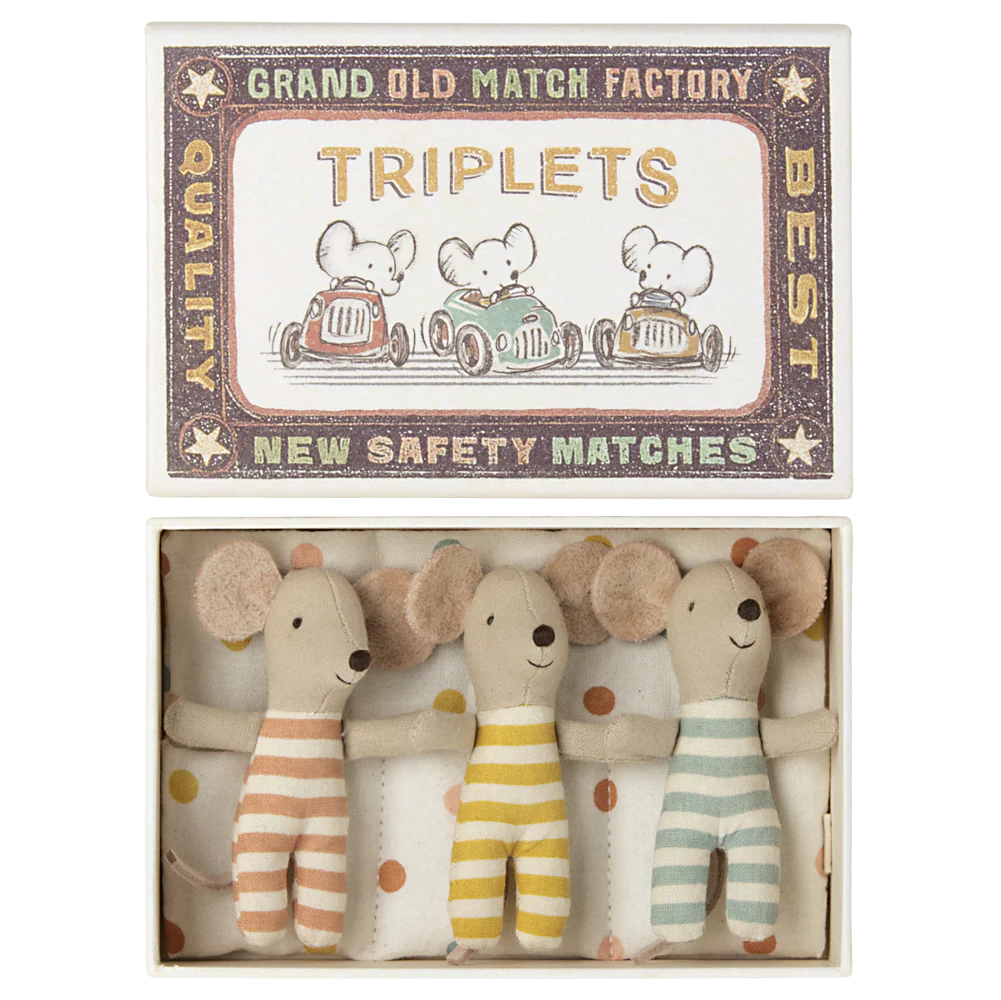 Trigémeos Ratinhos Bebé na Caixa de Fósforos da Maileg | maileg-trigemeos-ratinhos-lollakids