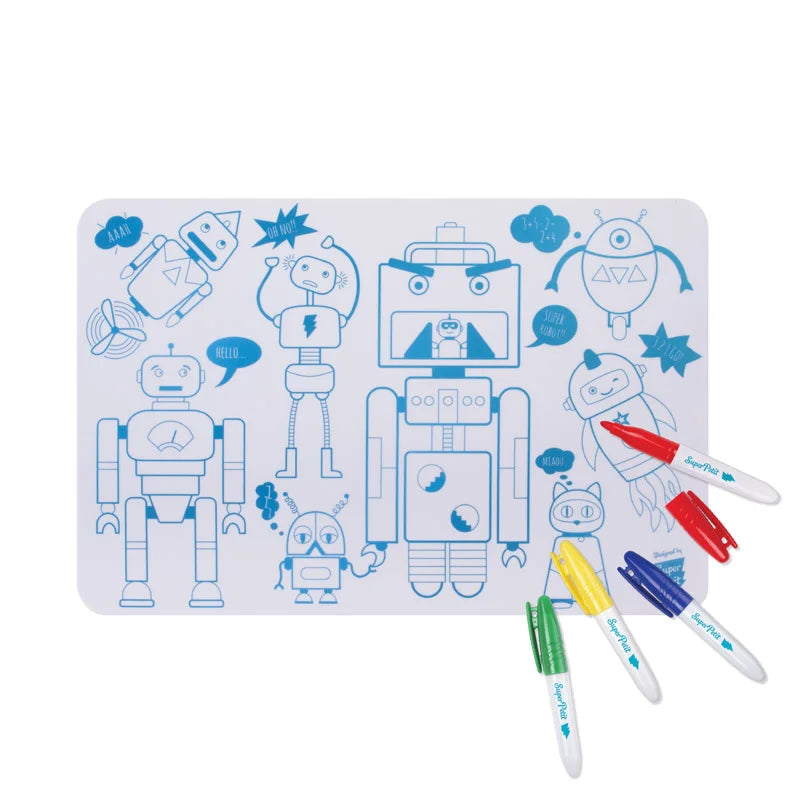 Mini Individual Reversivel em Silicone | Robot com 4 Marcadores Apagáveis