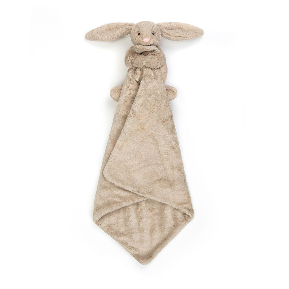 Manta doudou Coelho Bashful bege Jellycat aberta, em pelúcia macia | jellycat-doudou-coelho-bashful-bege-lollakids