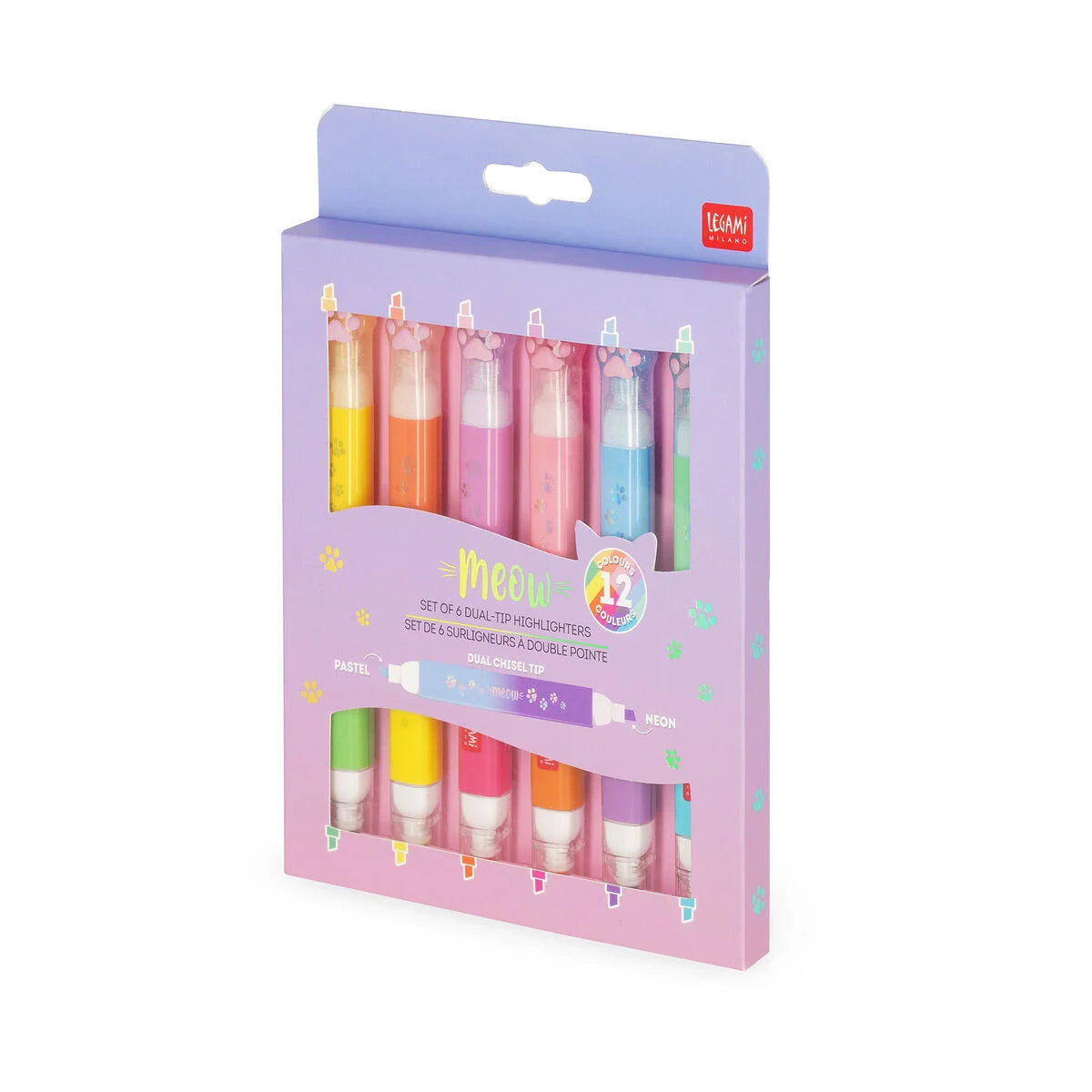 Marcadores Dupla Ponta – Meow (Kitty) – Set de 6 (Legami)