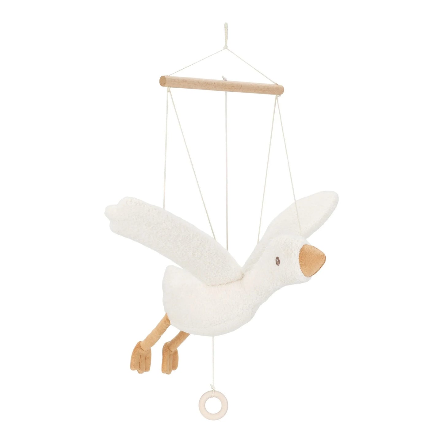 Ganso decorativo suspenso visto de lado, com asas abertas e aspeto leve e elegante.
