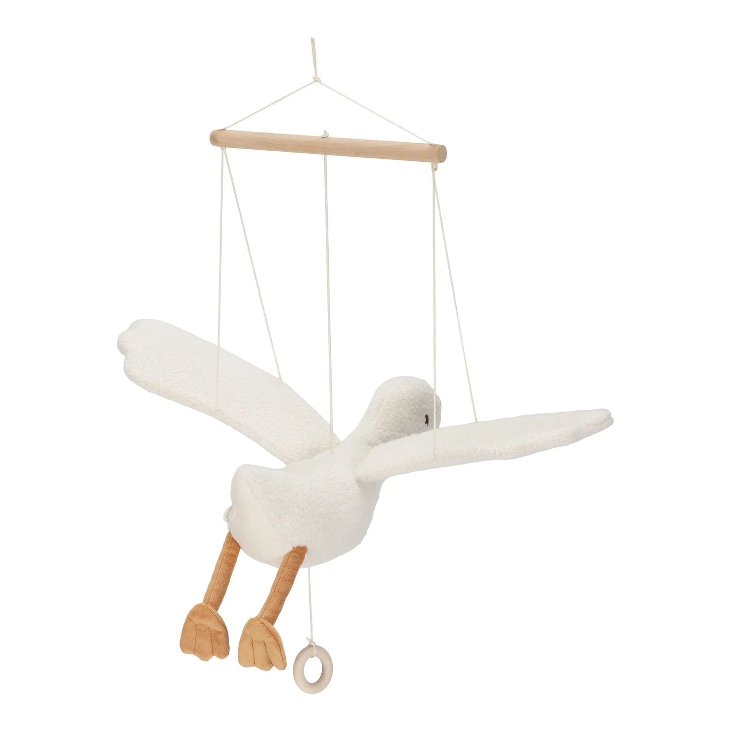 Ganso decorativo suspenso visto de trás, com asas abertas e aspeto leve e elegante.
