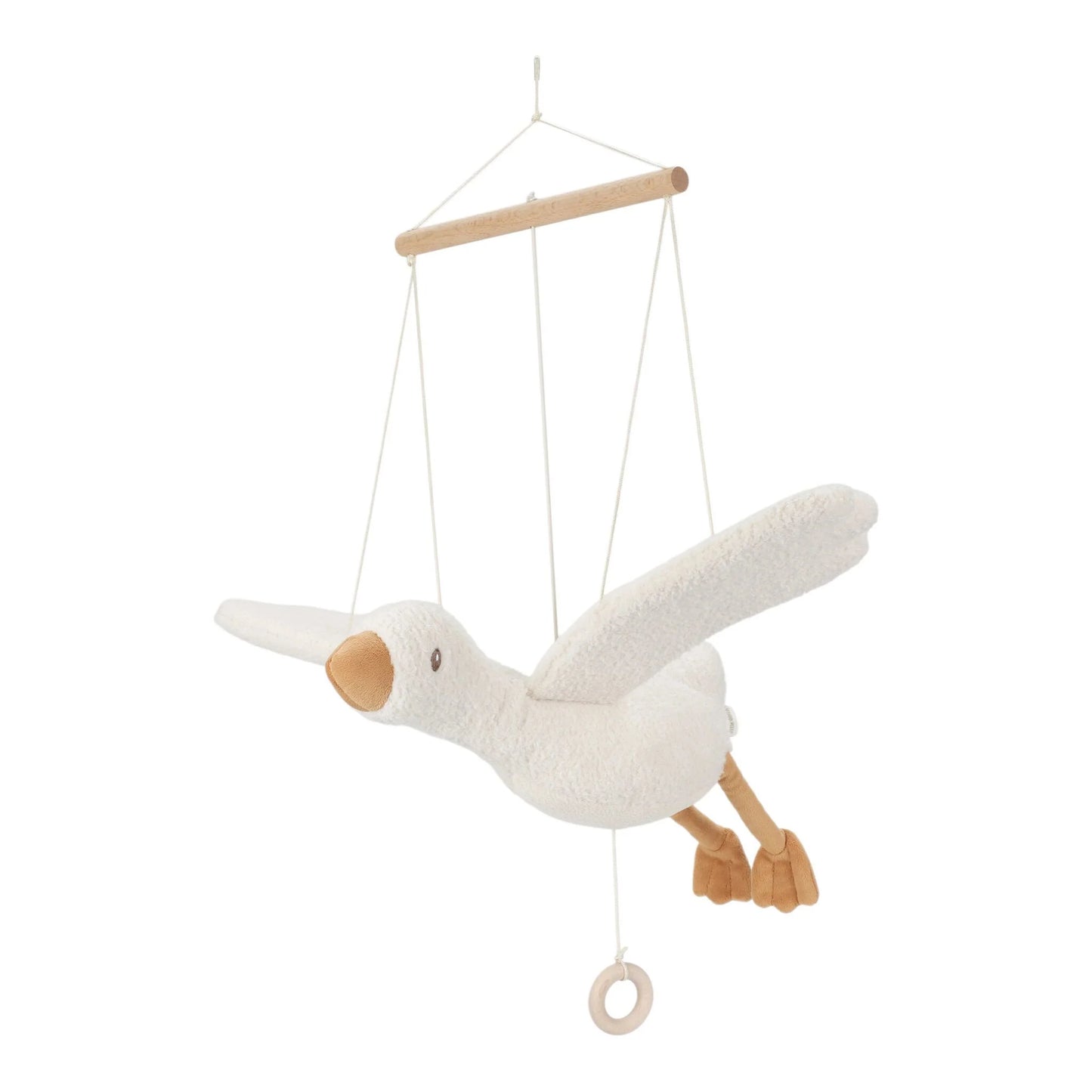 Ganso decorativo suspenso visto de lado, com asas abertas e aspeto leve e elegante.
