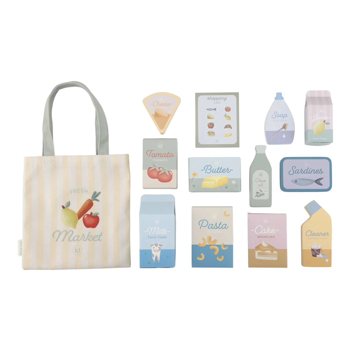 produtos alimentares de brincar incluídos no carrinho little dutch
