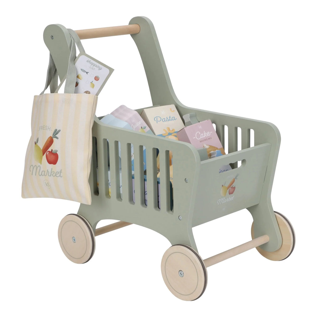 carrinho de compras de madeira verde little dutch essentials