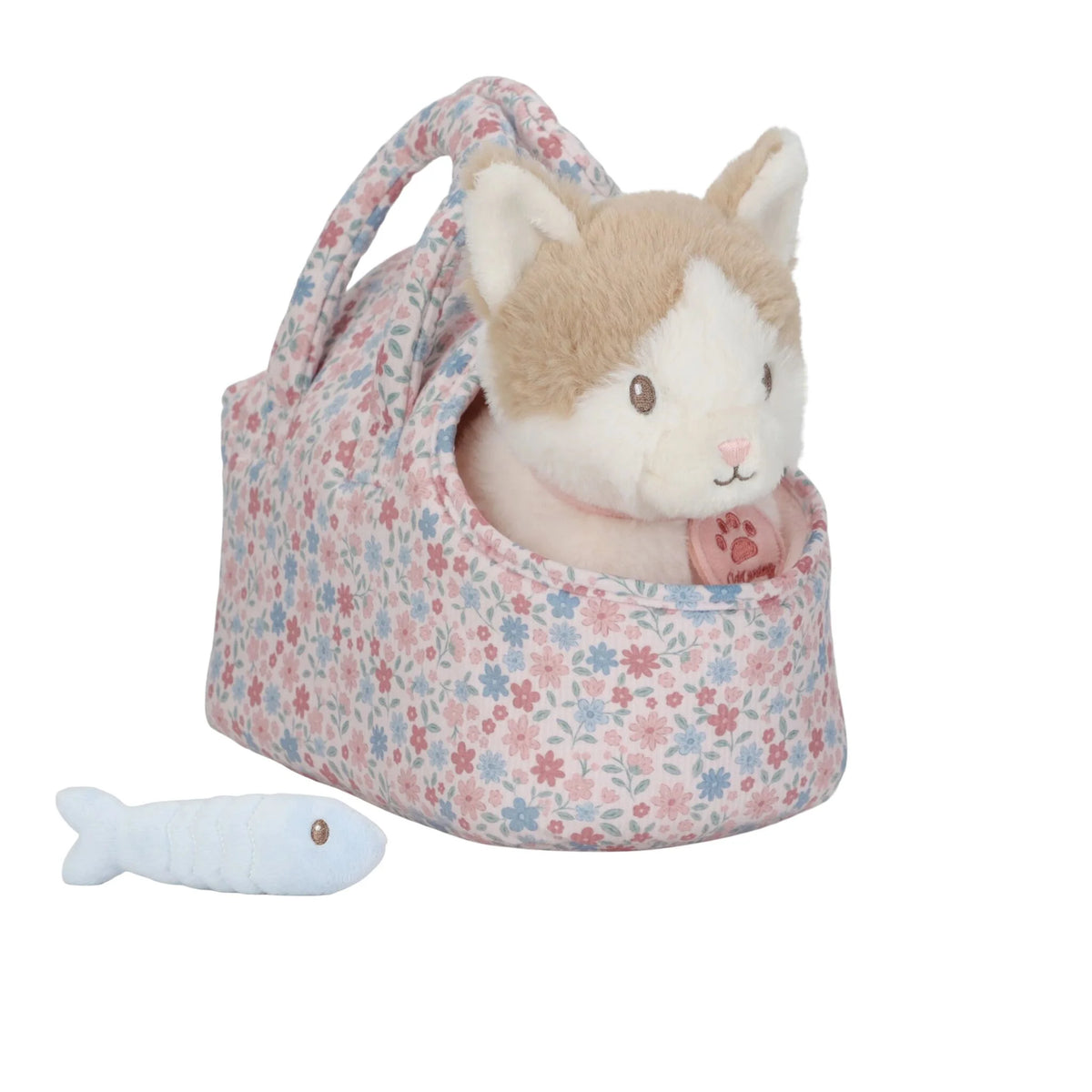 Gato de Pelúche Marley na Mala de Flores Little Dutch de frente | little-dutch-gato-peluche-mala-flores-lollakids