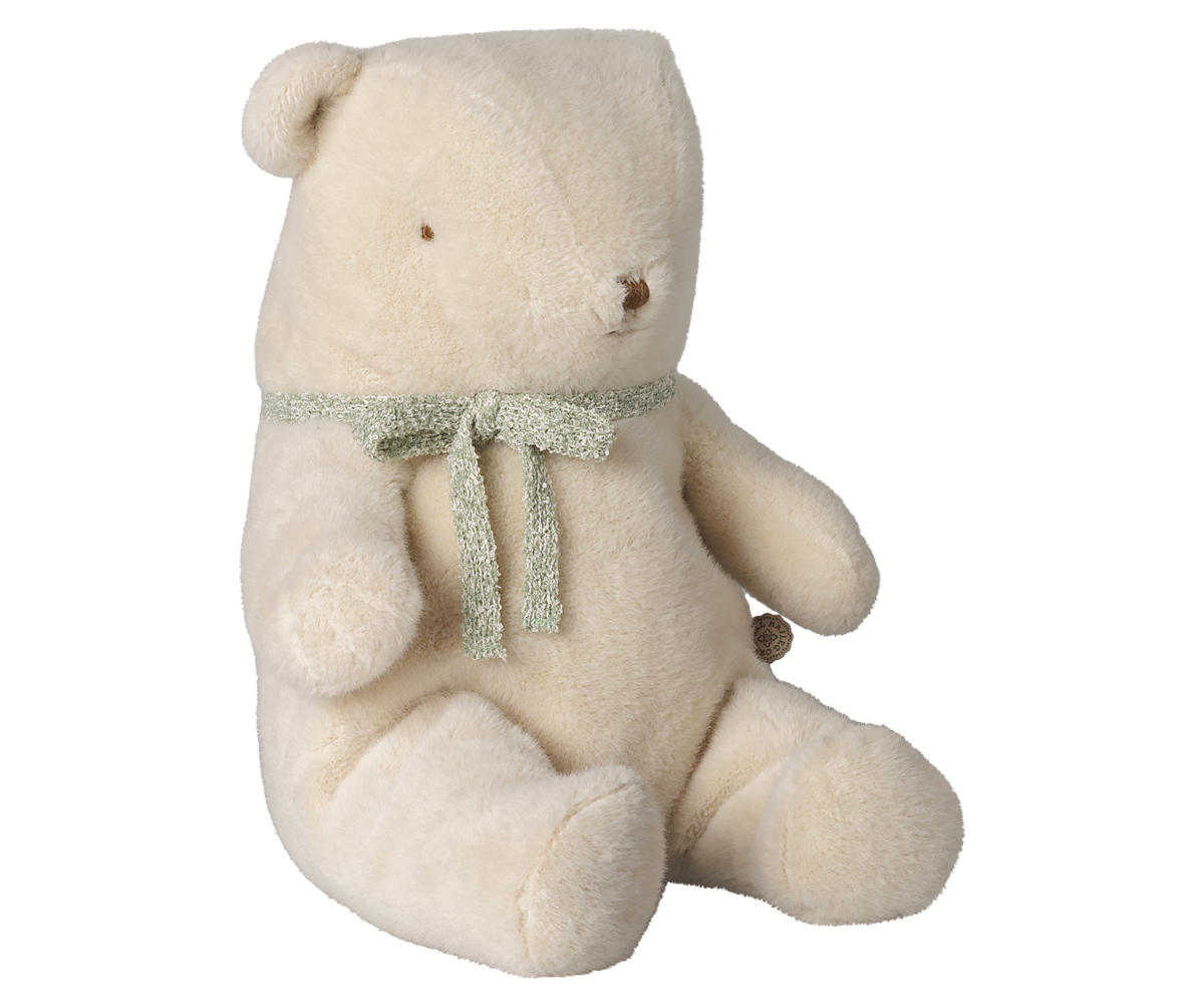 Urso de peluche médio Maileg branco creme com laço | maileg-urso-peluche-branco-lollakids