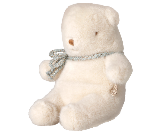 Urso de peluche mini Maileg branco creme visto de lado | maileg-urso-peluche-branco-lollakids