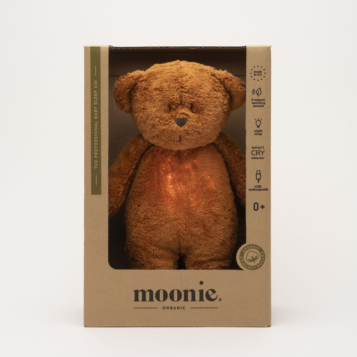 Ursinho MOONIE Organic com luz noturna e som calmante