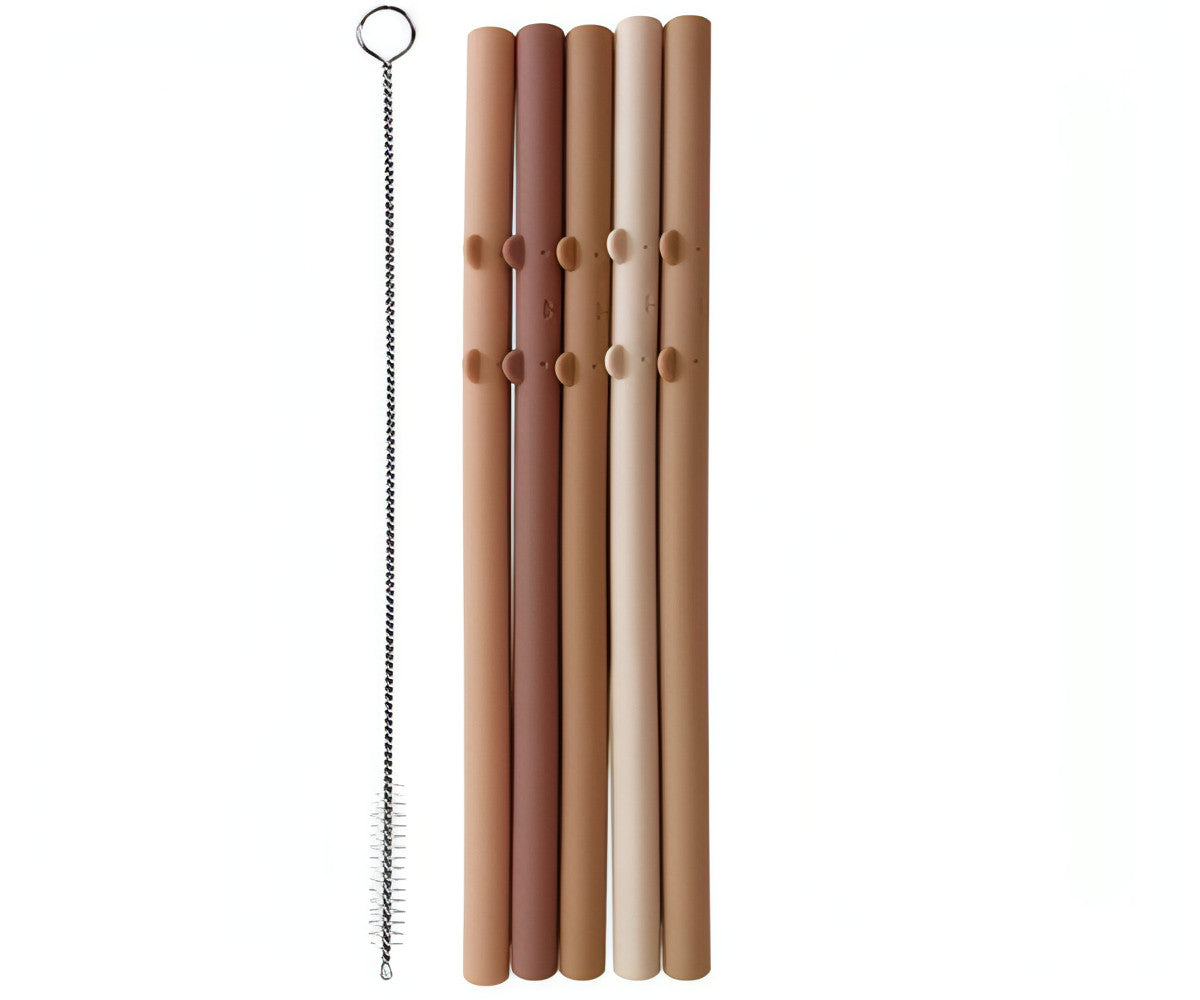 Pink silicone straws set