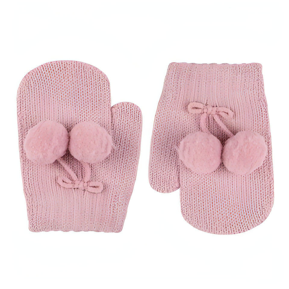 Luvas de bebé sem dedos com pompom rosa chá