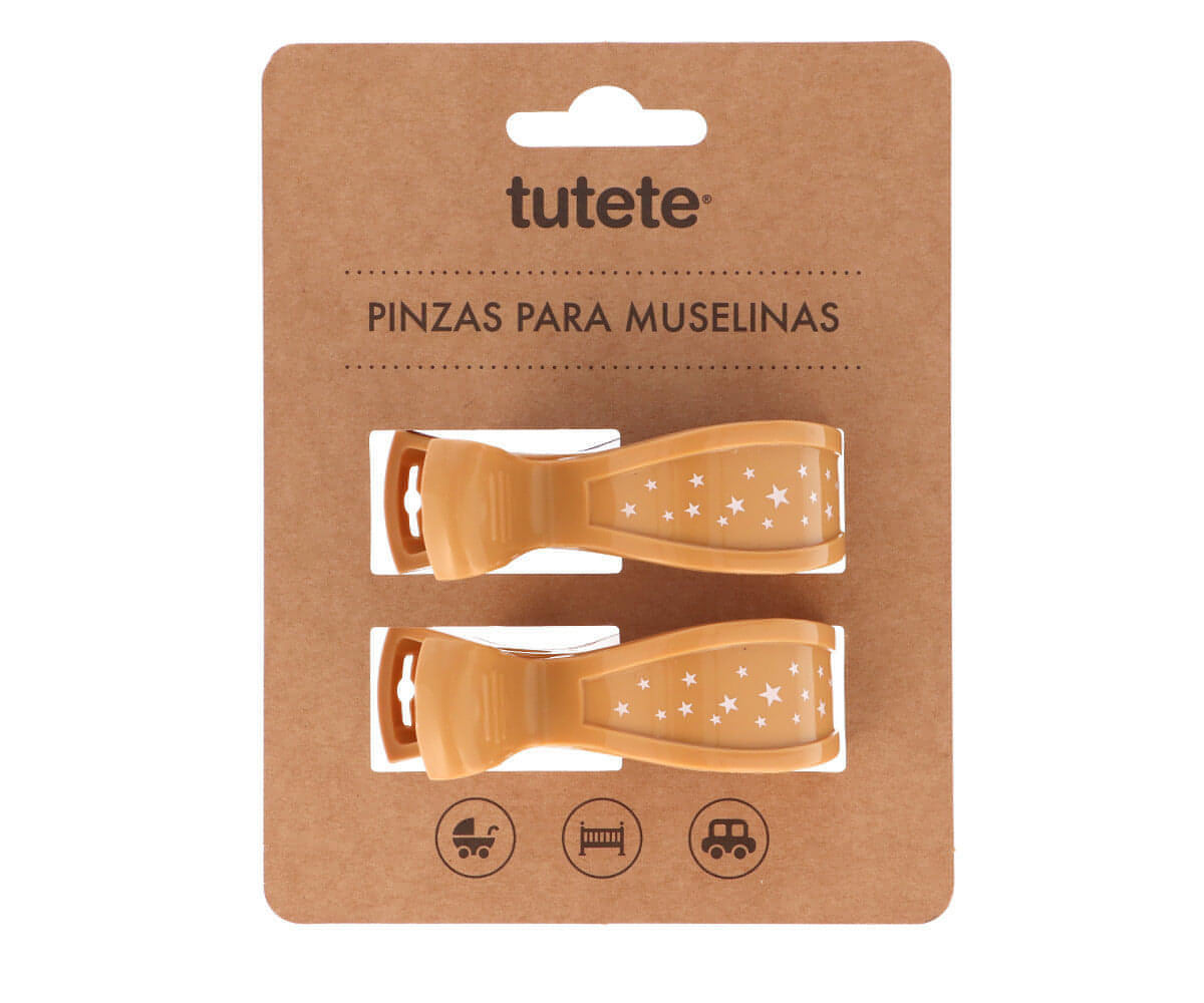 Conjunto de 2 pinças prende fraldas mostarda