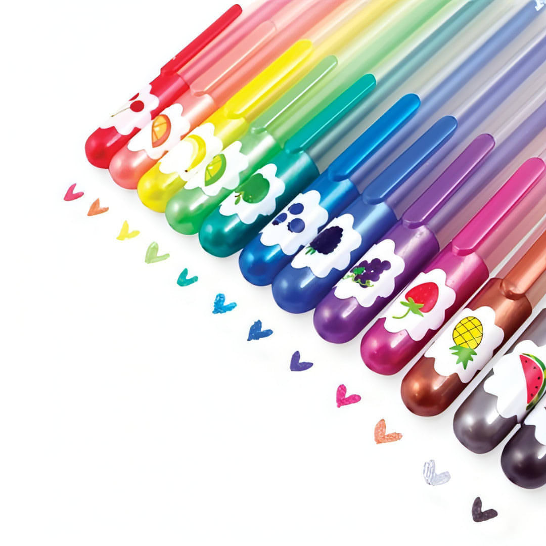 Canetas de Gel com Aromas de Frutas | Pack de 12 Unidades