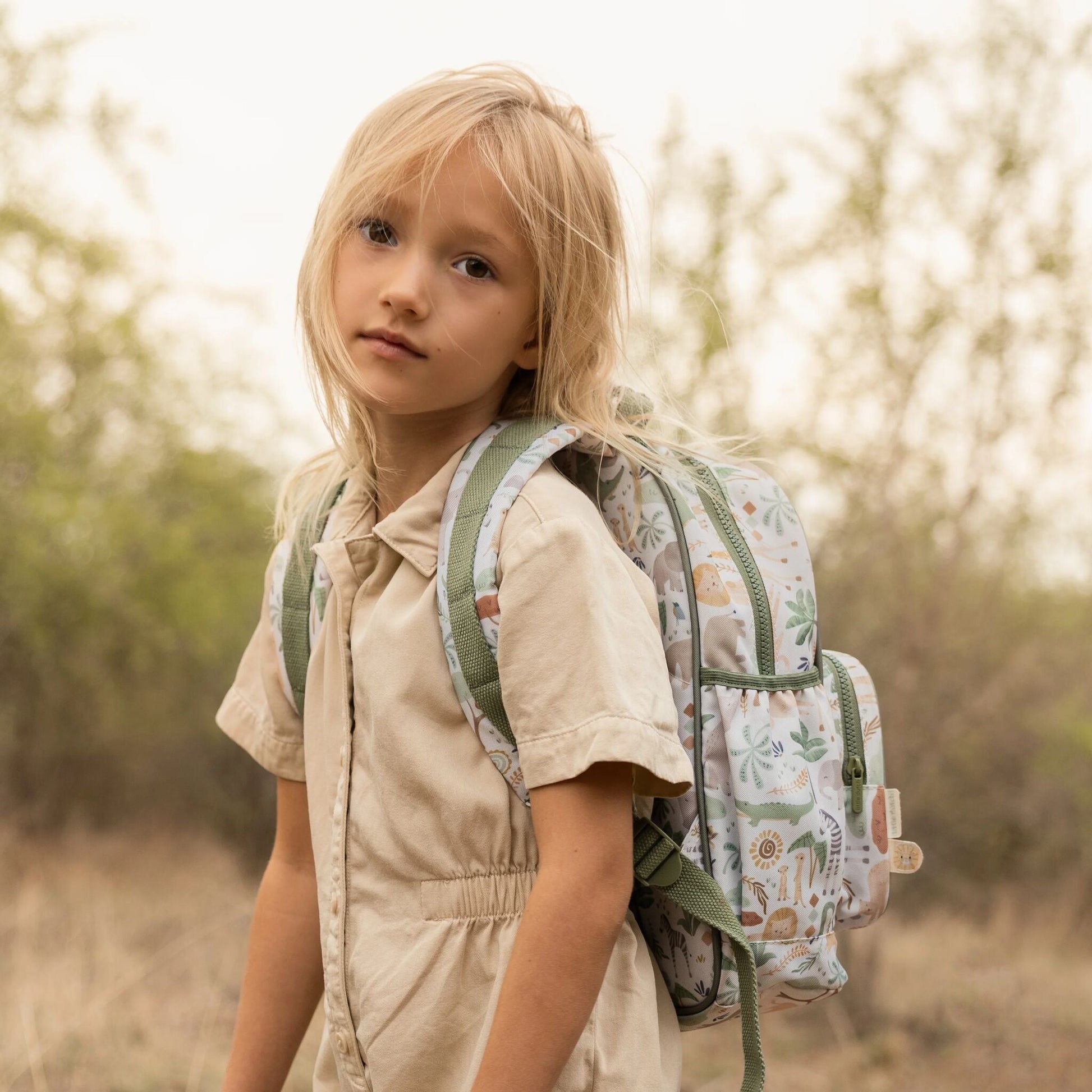 Mochila Safari Friends Branca 35cm Little Dutch detalhe