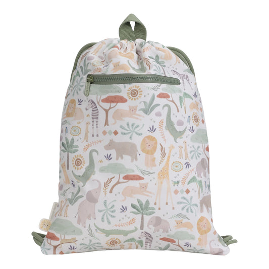 Saco de ginástica branco com estampa Safari Friends da Little Dutch | little-dutch-saco-ginastica-safari-friends-lollakids