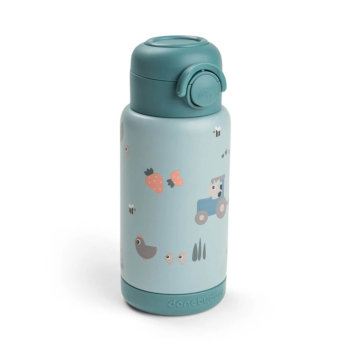 Garrafa Térmica com Palhinha Tiny Farm Azul da Done by Deer | done-by-deer-garrafa-termica-tiny-farm-lollakids