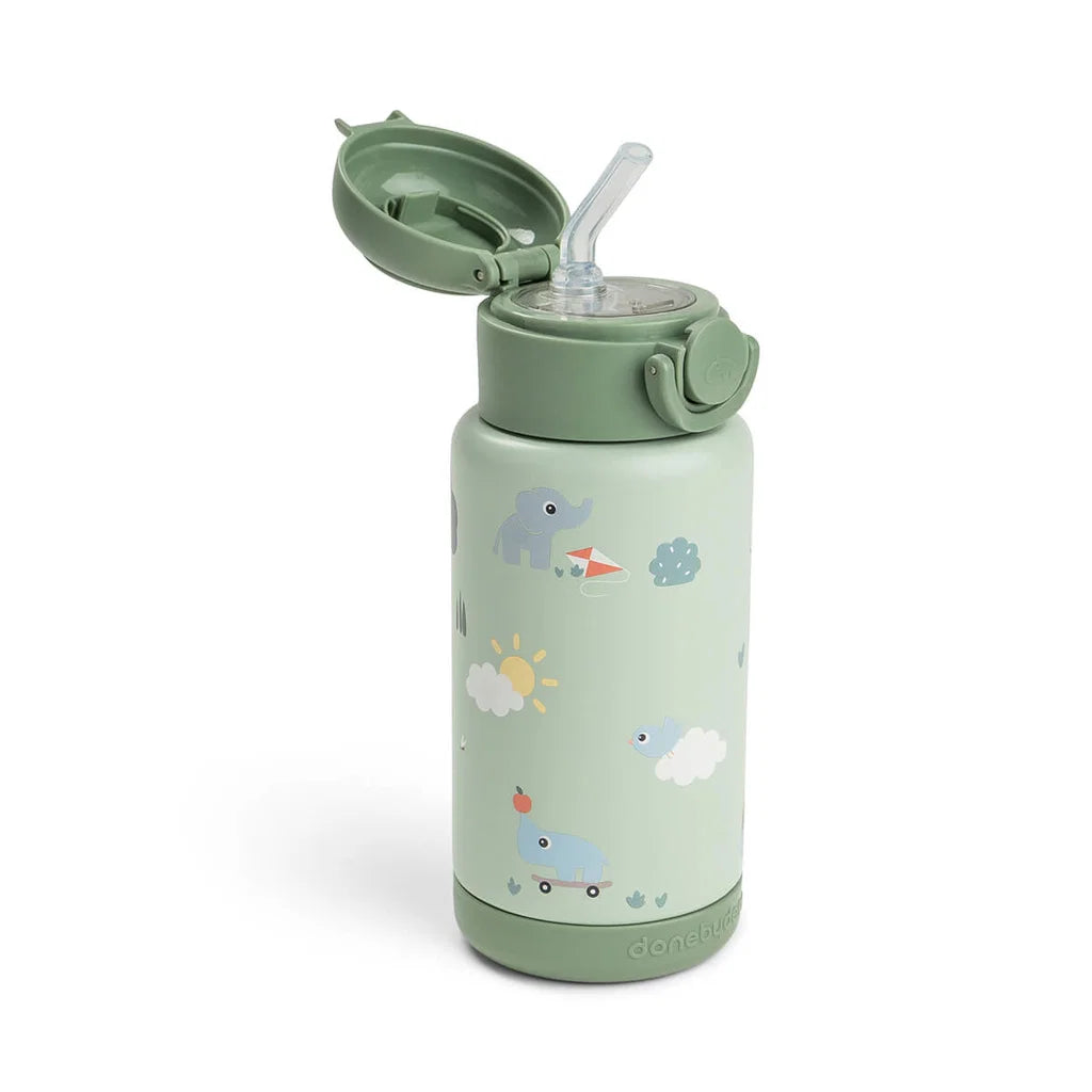 Garrafa térmica infantil verde com palhinha integrada Done by Deer | done-by-deer-garrafa-termica-playground-palhinha-lollakids