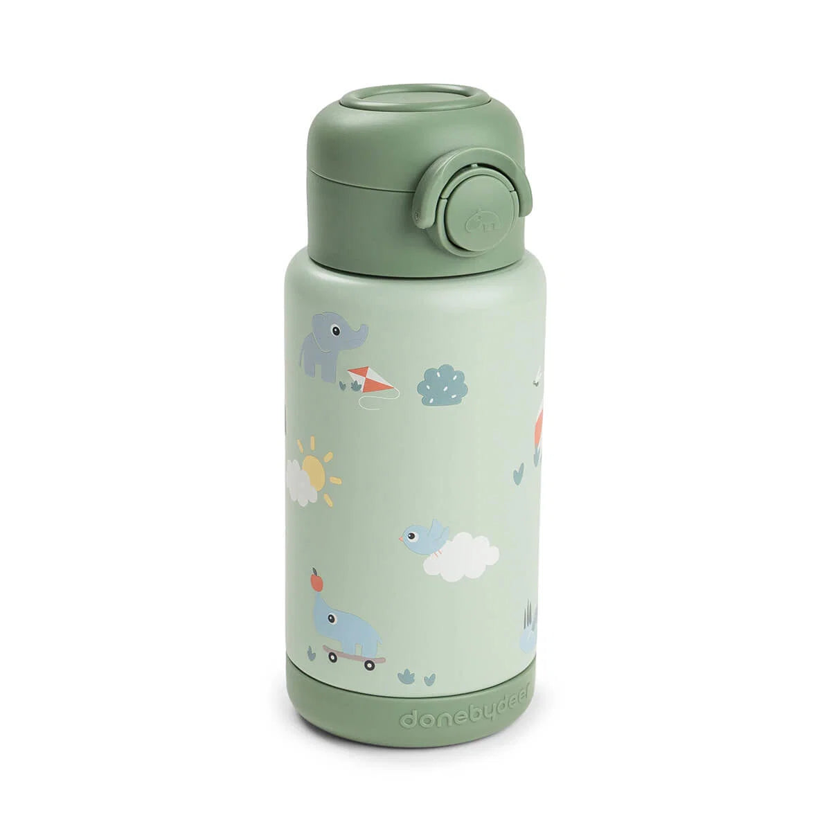 Garrafa Térmica com Palhinha Playground Green da Done by Deer | done-by-deer-garrafa-termica-playground-lollakids