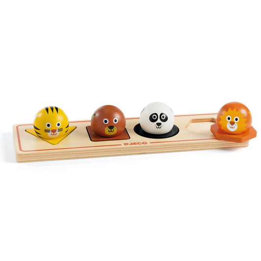 Puzzle de encaixe em madeira Djeco Ball'n'Co com animais - Lolla Kids | djeco-puzzle-ballnco-lollakids