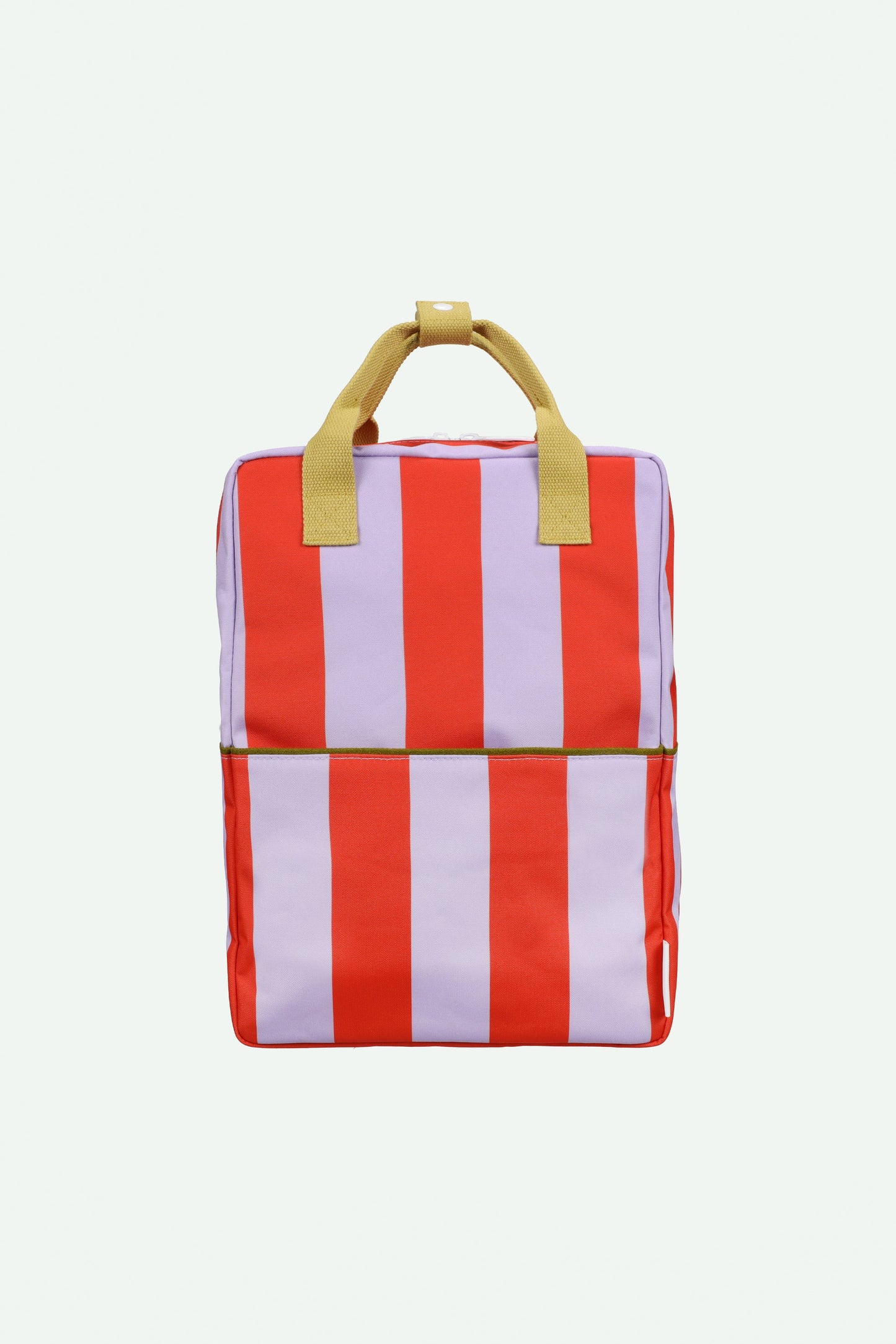 Mochila grande Sticky Lemon riscas laranja e lilás – vista frontal | sticky-lemon-mochila-riscas-lollakids