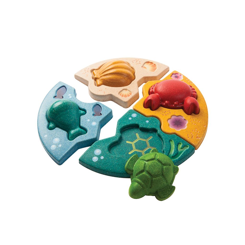 Puzzle marinho de madeira PlanToys - brinquedo educativo sustentável 12 meses - Lolla Kids | plantoys-puzzle-marinho-lollakids