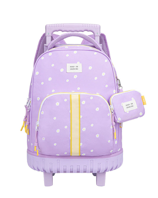 Trolley escolar com rodas em lilás e estampado floral | may-trolley-escolar-daisy-lilac-lollakids
