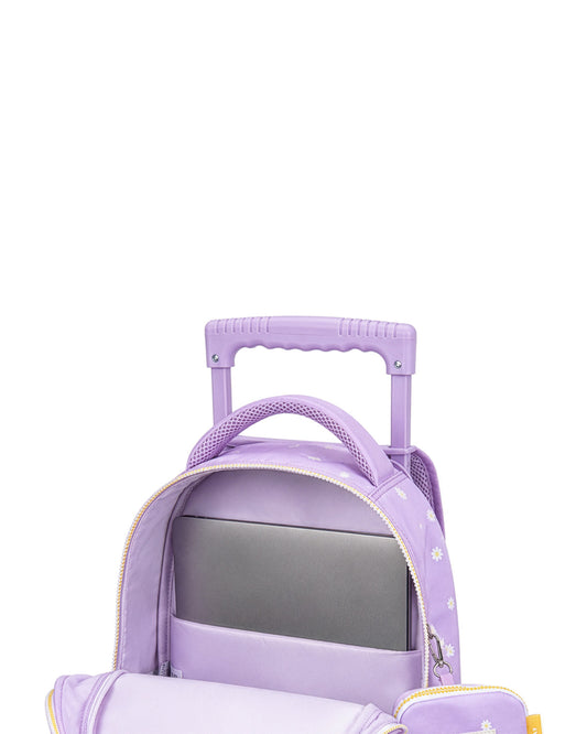 Trolley May Daisy Lilac vista lateral com pega telescópica | may-trolley-escolar-daisy-lilac-lollakids