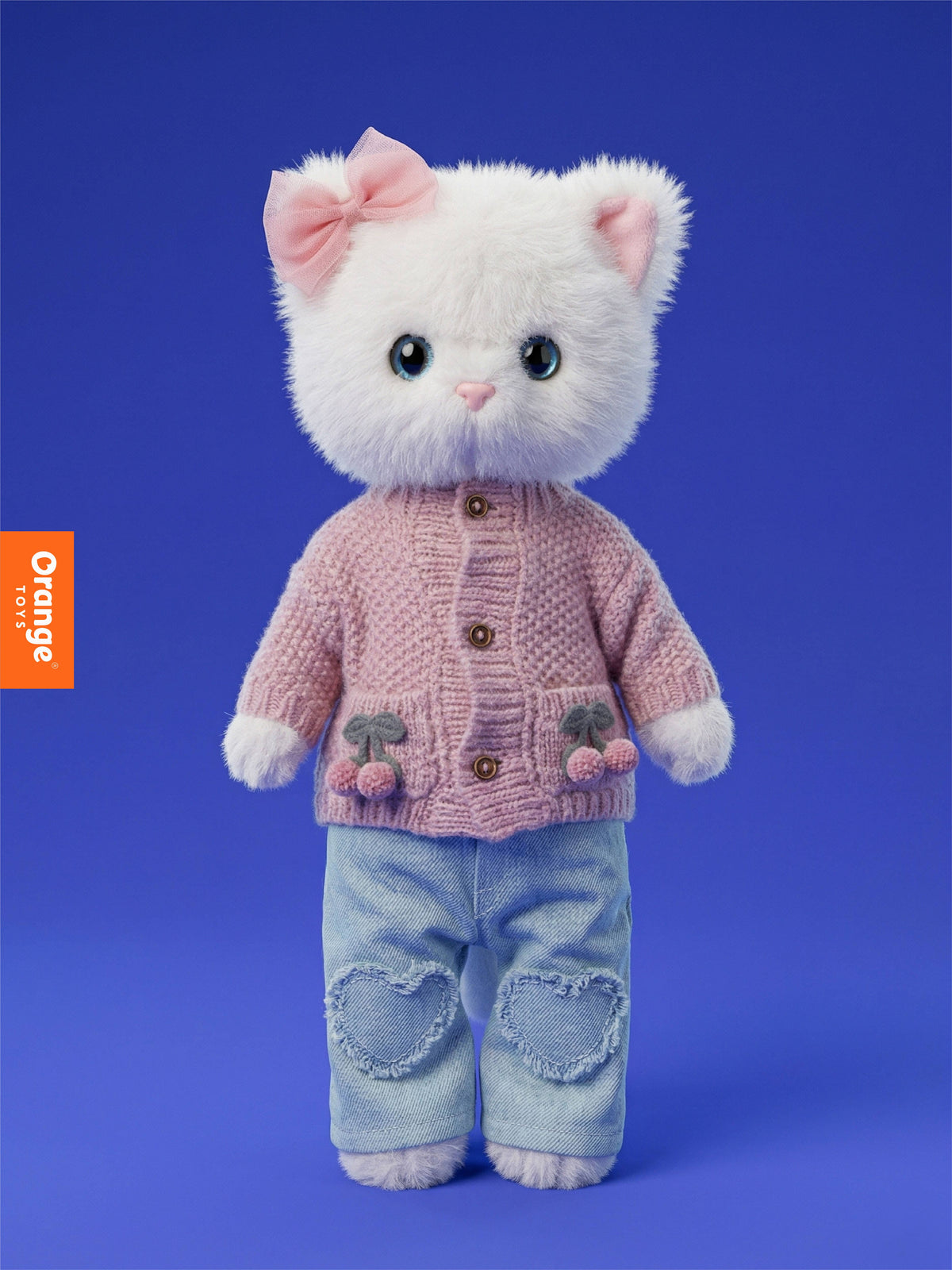 Peluche Lucky Kitty Sophie Cerejas em Malha da Orange Toys, gata de 38 cm com roupa removível | orange-toys-peluche-lucky-kitty-lollakids