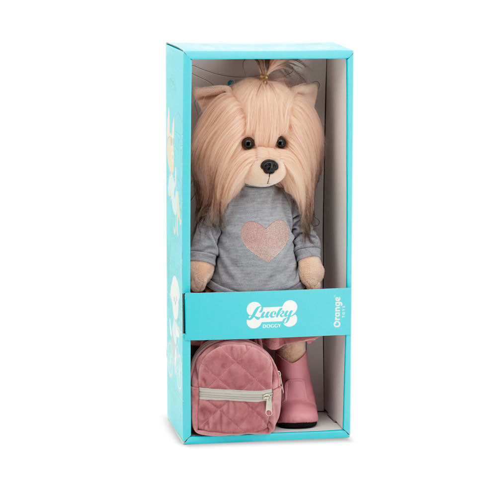Roupa removível rosa e cinzenta e cabides da peluche Lucky Yoyo Urban Style | orange-toys-peluche-lucky-doggy-rosa-cinzento-lollakids