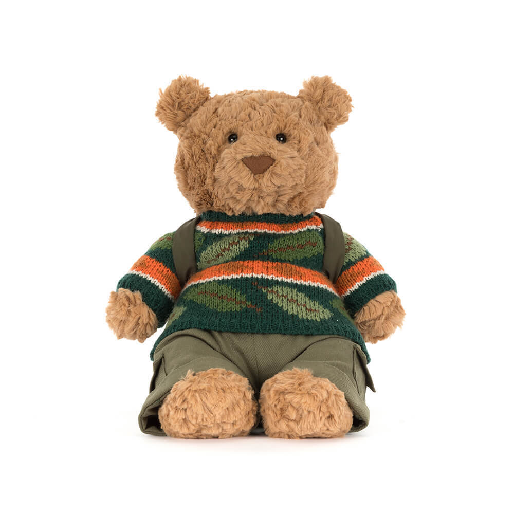 Urso Bartholomew Bear Jellycat, pormenor da mochila-saco-cama | jellycat-urso-bartholomew-caminhada-lollakids