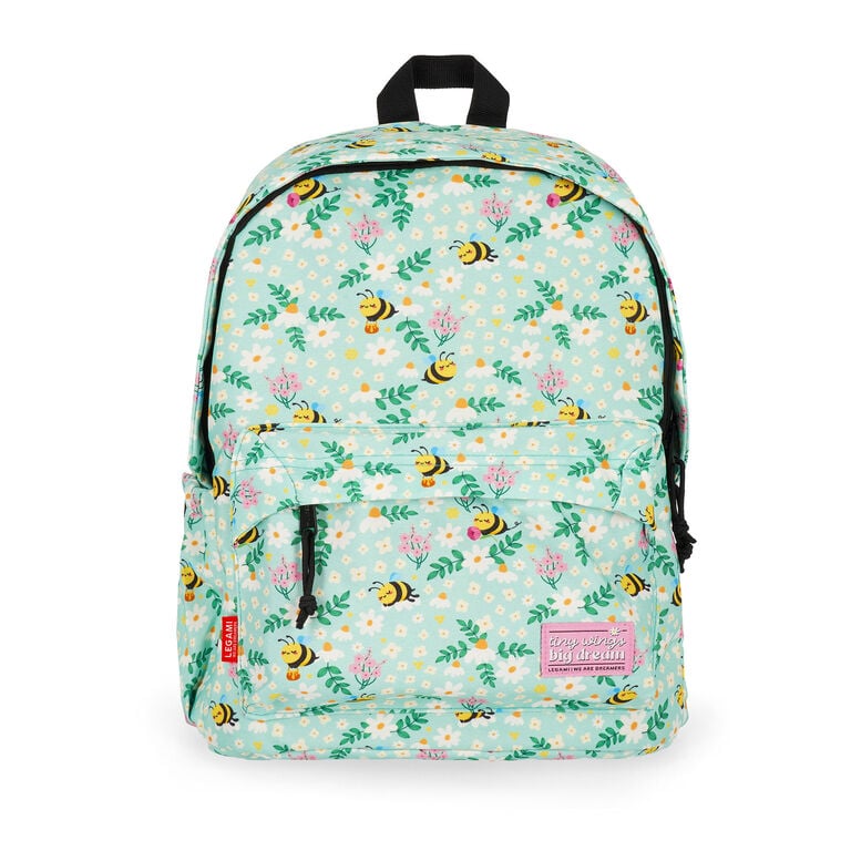 Mochila Legami My Backpack Bee verde com motivo abelha - vista frontal | legami-mochila-bee-lollakids