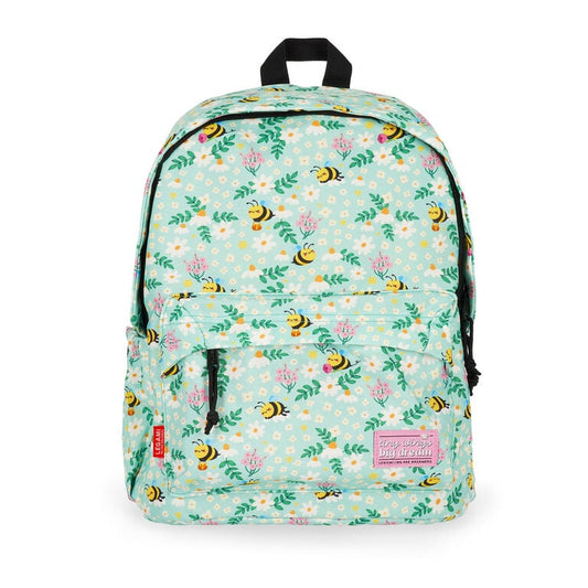 Mochila Legami My Backpack Bee verde com motivo abelha - vista frontal | legami-mochila-bee-lollakids