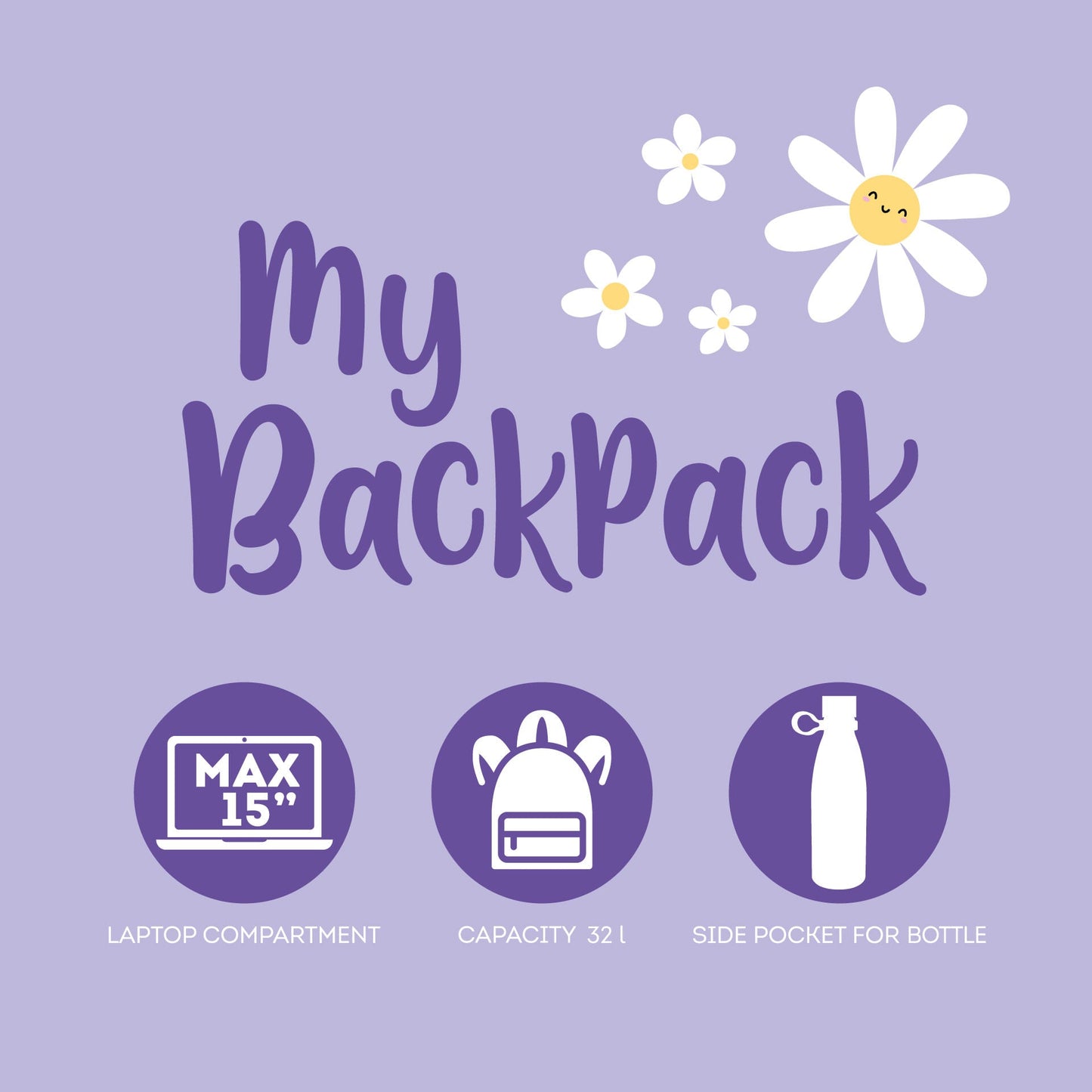 Mochila Daisy Lilás Legami - compartimento interior