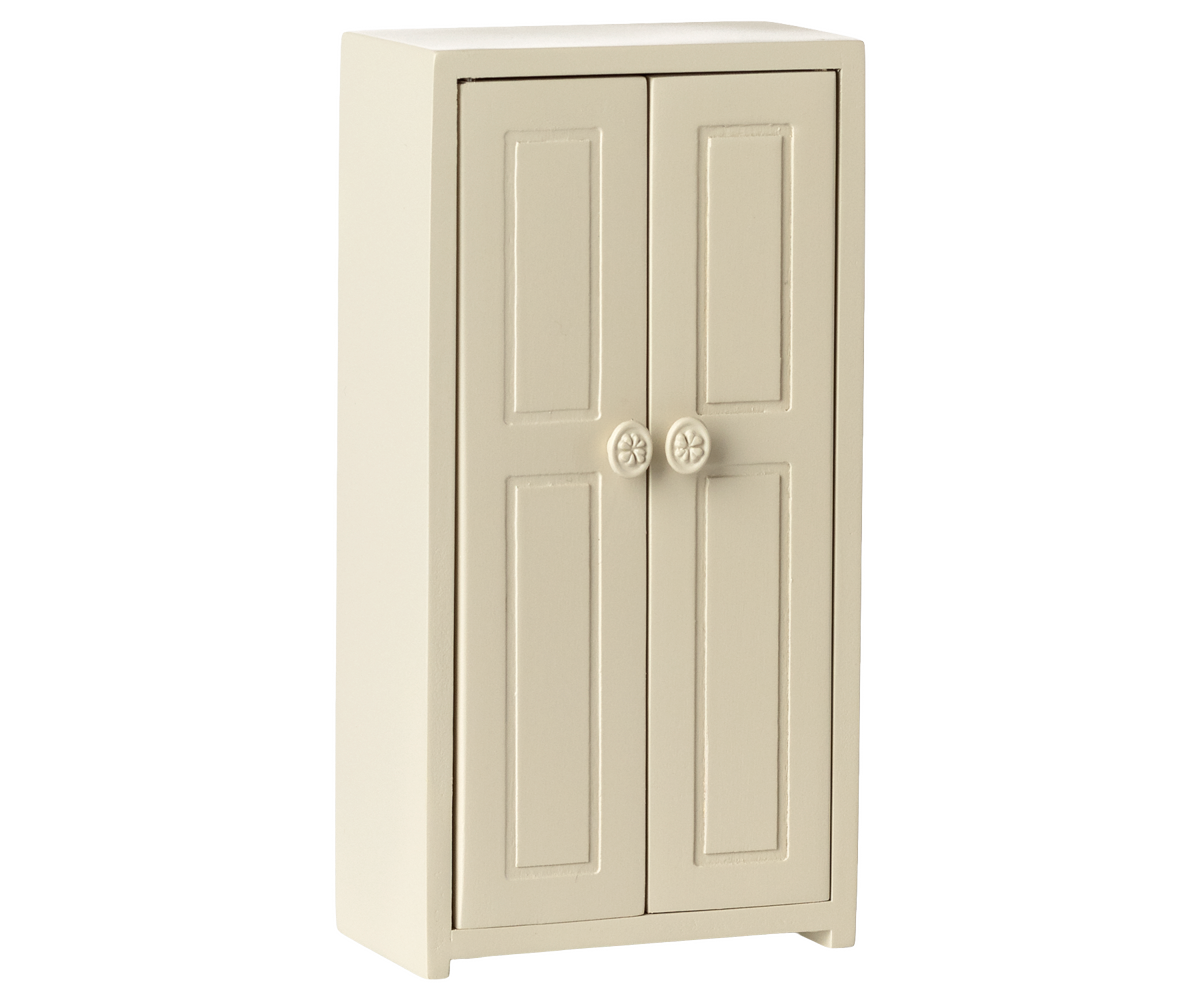 Roupeiro de madeira creme para ratinhos da Maileg com portas abertas | maileg-roupeiro-ratinhos-creme-lollakids