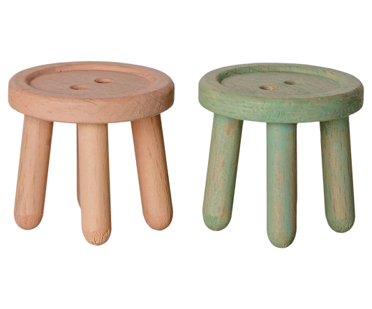 Conjunto de dois bancos de madeira em rosa claro e menta claro para ratinhos da Maileg | maileg-bancos-ratinhos-rosa-menta-lollakids