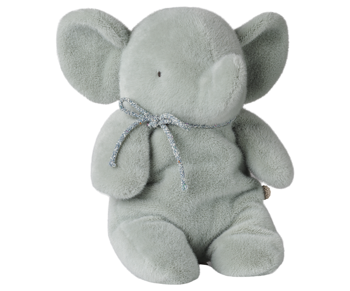 Elefante de peluche Maileg em soft mint, sentado, vista frontal | maileg-elefante-peluche-soft-mint-lollakids