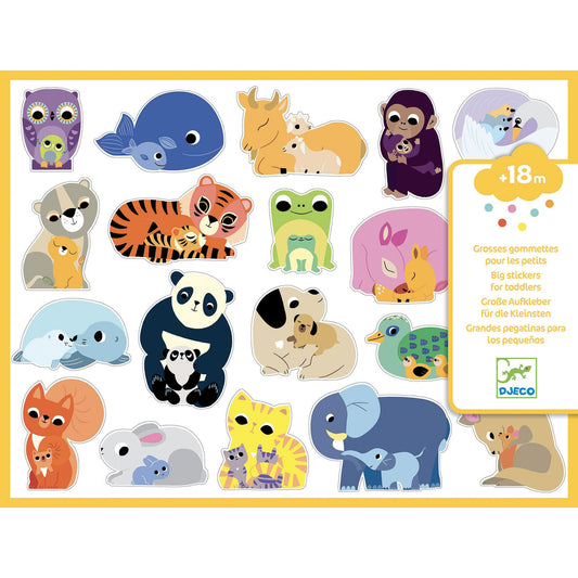 Pochete de autocolantes de mamãs e bebés animais da Djeco para crianças a partir dos 18 meses | djeco-autocolantes-mamas-bebes-lollakids