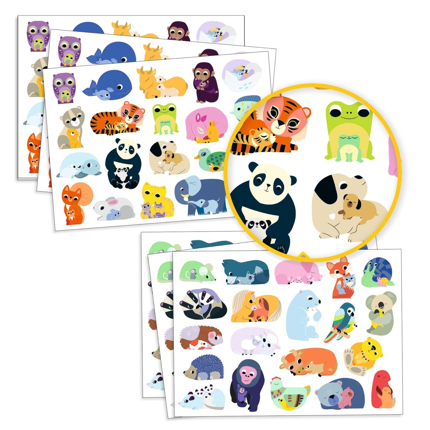 Detalhe dos autocolantes fáceis de agarrar de mamãs e bebés animais da Djeco | djeco-autocolantes-mamas-bebes-detalhe-lollakids