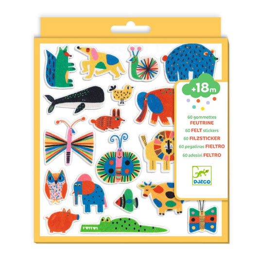 Folhas de autocolantes de feltro de animais da Djeco fáceis de agarrar | djeco-autocolantes-feltro-animais-folhas-lollakids