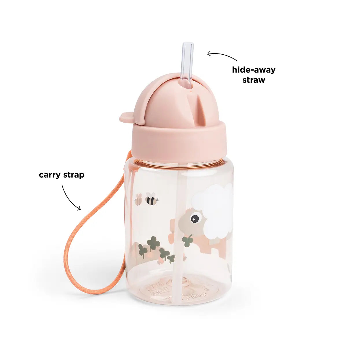 Garrafa com Palhinha Tiny Farm Rosa 280 ml Done by Deer 